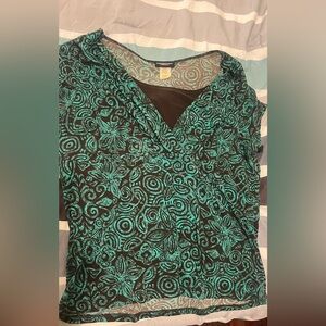 Perseption Brown and Turquoise Swirl Blouse